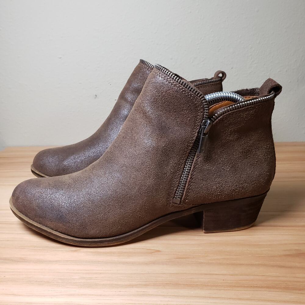 Lucky Brand Women's 11 Bartalino Zip Ankle‎ Booties Brown Suede Distressed Fall